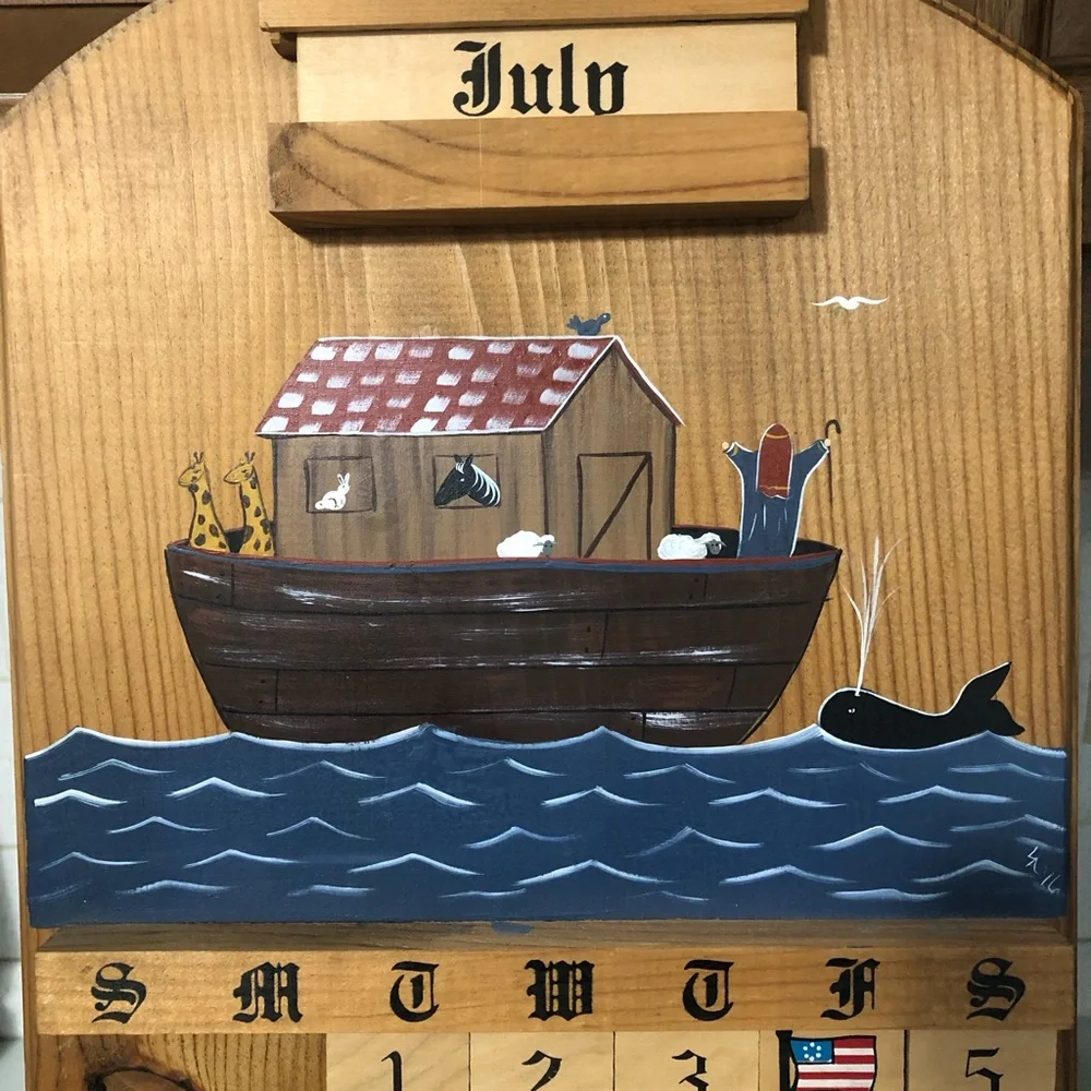 Vintage Wooden Perpetual Calendar Noah's Ark - Picture 7 of 16